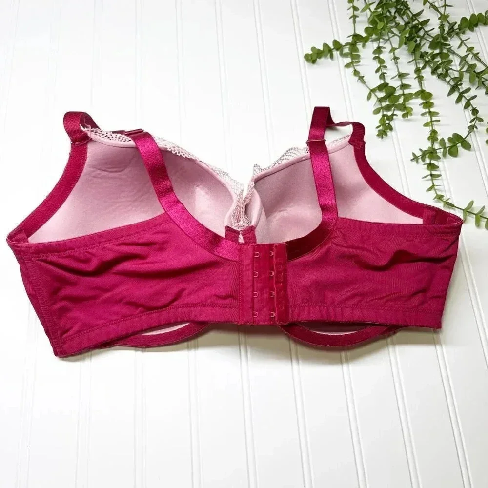 Cacique - Lane Bryant Wine & Pink Lace Lightly Lined Balconette Bra Size 42DDD